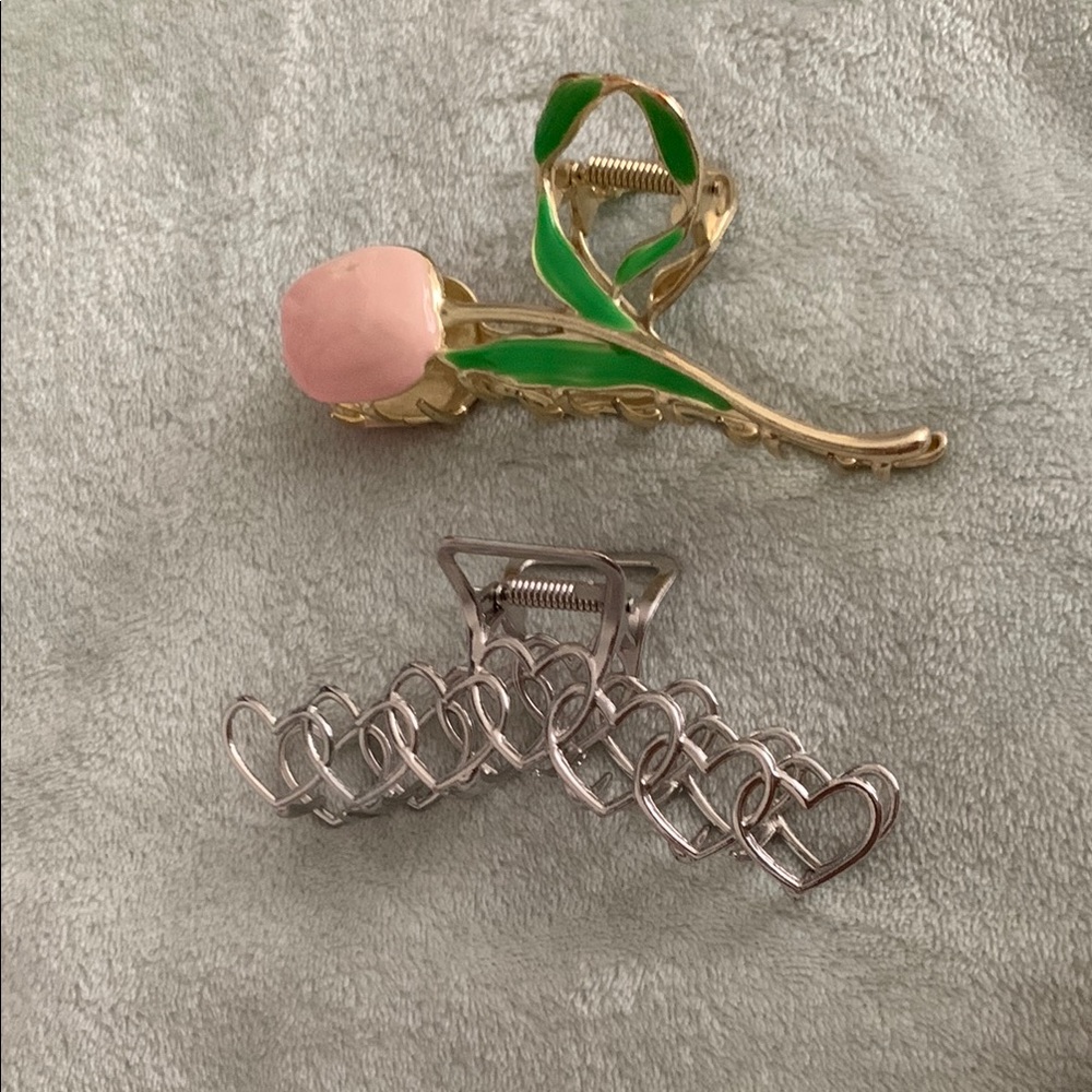Elegant Pink and Silver Hair Claw Clips